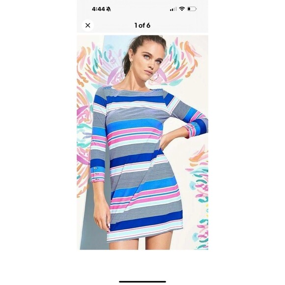 Lilly Pulitzer Sophie Size L UPF 50 True Blue Kaleidoscope Jungle Striped Dress - Picture 12 of 12